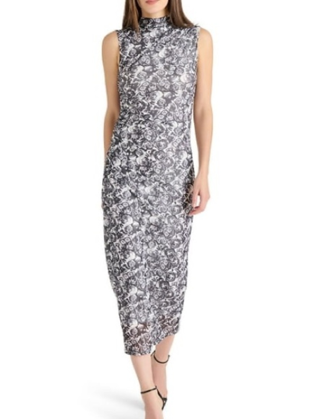NEW Betsey Johnson Black White Floral Sleeveless Mock Neck Midi Dress‎ - NWT
